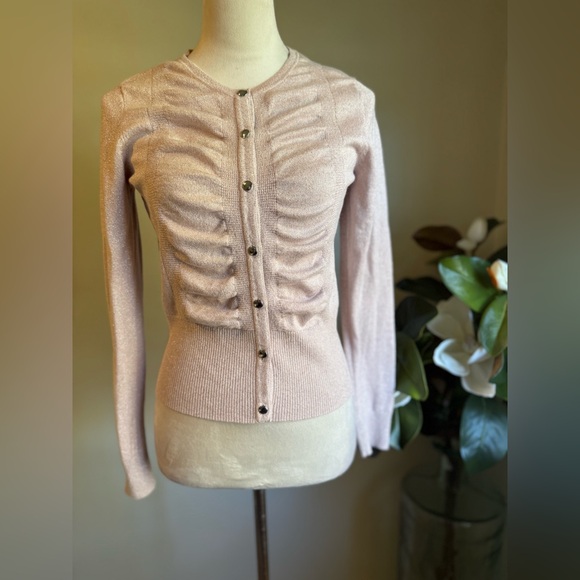 Cache Shimmering Pink Cardigan medium Y2K boho cottage core romantic long sleeve - Picture 1 of 4
